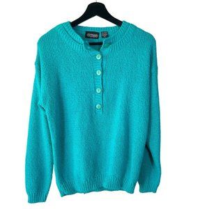 Vintage 90s Seafoam Green Blue Knit Long Sleeve Sweater Top Large